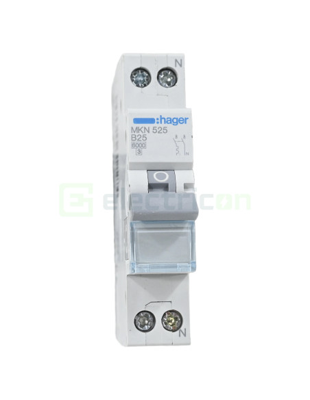 MCB - Siguranță automată - disjunctor - curba B 25A 6kA 1P+N 1M Hager MKN525