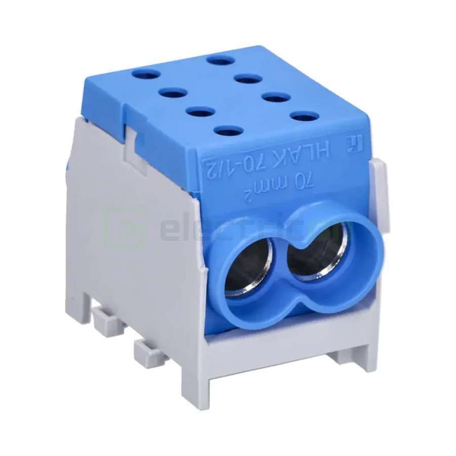 Clemă de derivație 70mm² Clema de derivatie, 1P, fixare pe sina DIN, 10-70mm², albastru, Hager, KH70B – montaj rapid și sigur în