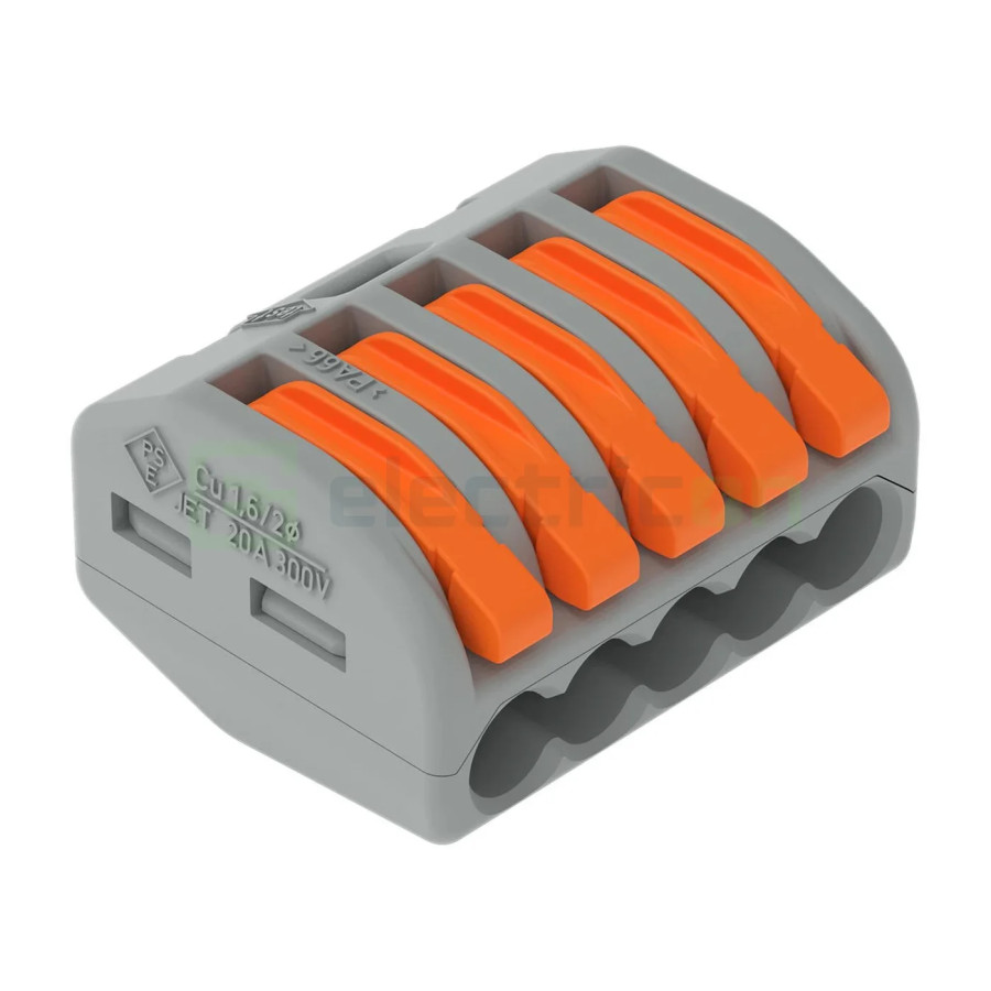 Conector Wago 4 mm² Clema de legatură pentru fir lițat, 5x0.08-4 mm², Wago, 222-415 – montaj rapid și sigur în aplicații electri