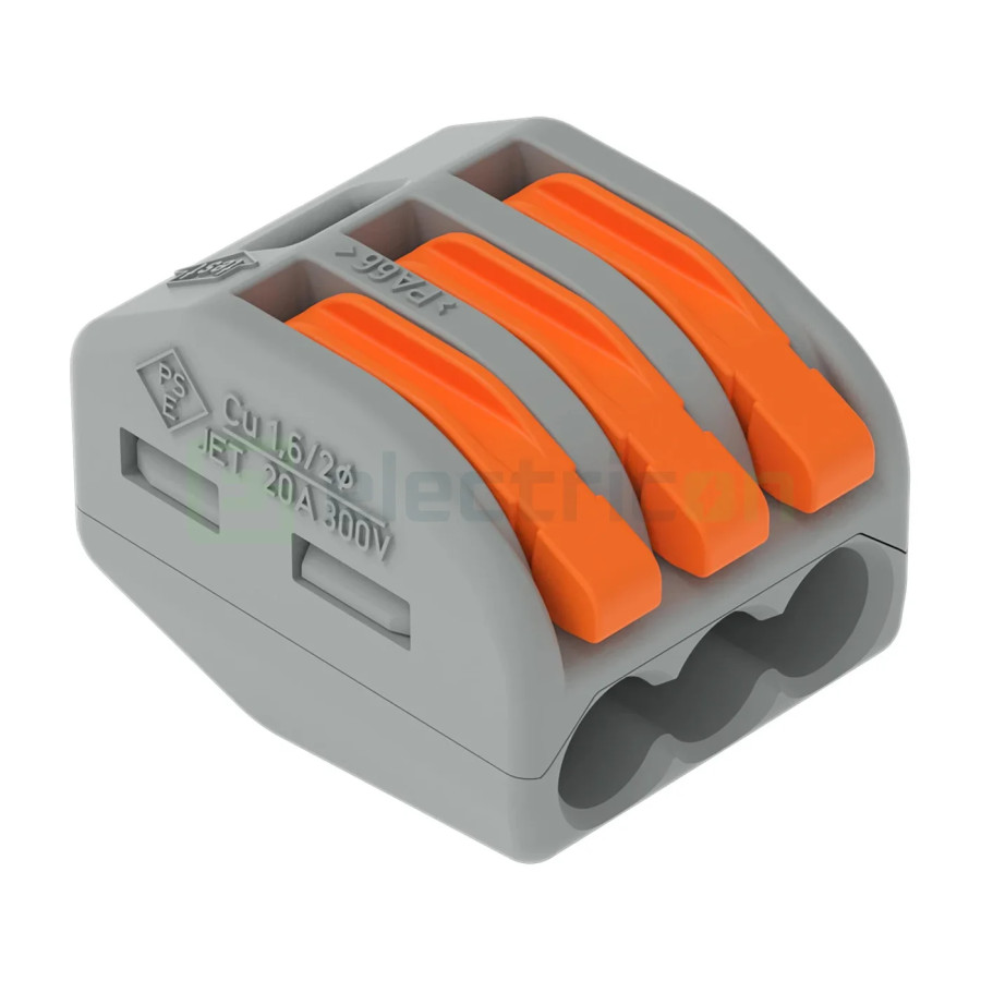 Conector Wago 4 mm² Clema de legatură pentru fir lițat, 3x0.08-4 mm², Wago, 222-413 – montaj rapid și sigur în aplicații electri