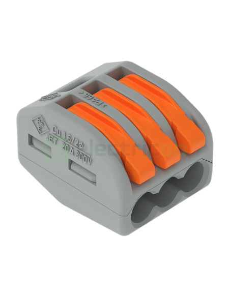 Conector Wago 4 mm² Clema de legatură pentru fir lițat, 3x0.08-4 mm², Wago, 222-413 – montaj rapid și sigur în aplicații electri