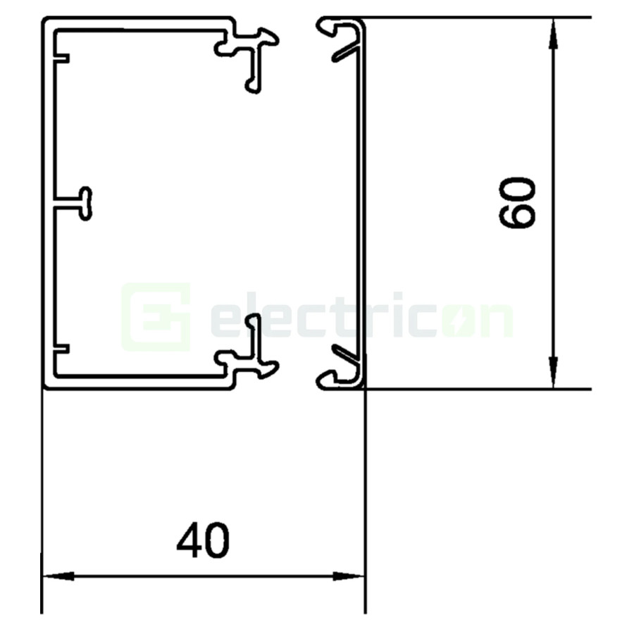 Canal cablu PVC pentru aplicare exterioara, rezistent UV, alb, LFE 40x60 mm, Hager, LFE4006009016 - Electricon.ro