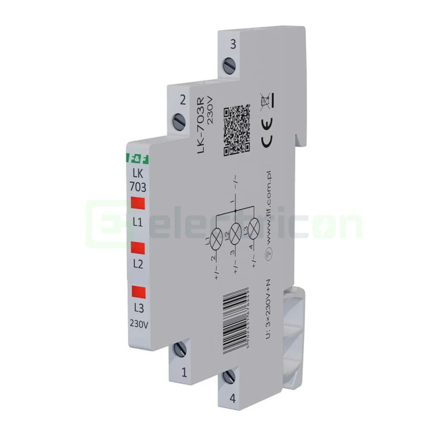 Indicator LED modular roșu Slim trifazic 230 V LK‑703R