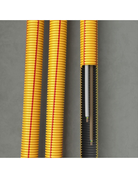 copex tub corugat Kouvidis SUPERFLEX PLUS ISR 20mm 320N galben-verde EMC telecomunicații 100m 2054020