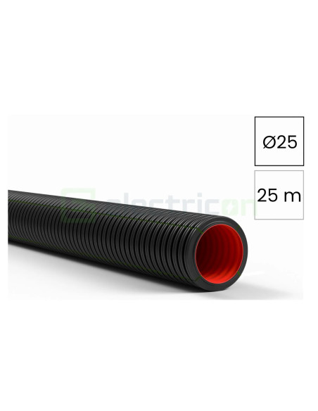 Copex tub flexibil Kouvidis DUROFLEX PLUS ISR 25mm 750N UV rezistent negru-rosu telecomunicații rola 25m 2051025