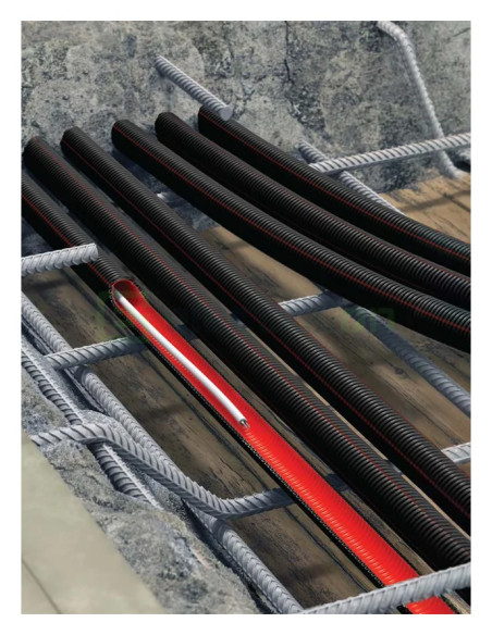 Copex tub flexibil Kouvidis DUROFLEX PLUS ISR 25mm 750N UV rezistent negru-rosu telecomunicații 25m 2051025