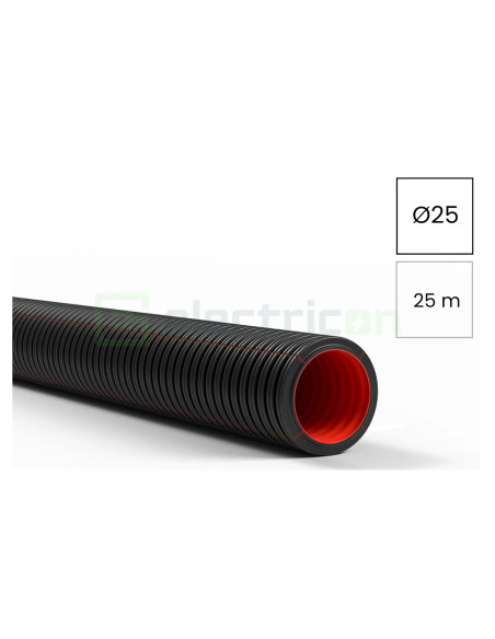 Copex tub flexibil Kouvidis DUROFLEX PLUS ISR 25mm 750N UV rezistent negru-rosu rola 25m 2050025