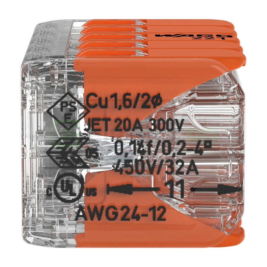 Conector Wago 4mm² Clemă legătură doza pentru cablu lițat, 2x5x4mm² (10 conductori, 5 per rând), 4 mm², Wago, 221-420 – montaj r