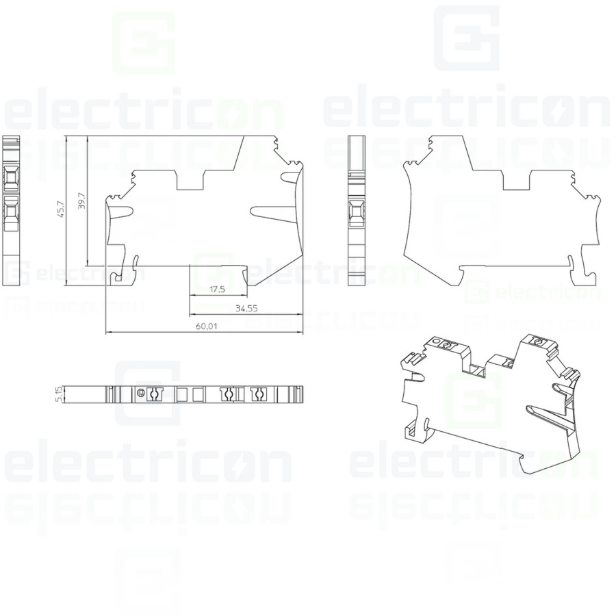 Clemă de derivație 5 mm² Clemă șir de trecere, 3 conexiuni, 2,5 mm², gri, PTV 2,5 TWIN, Phoenix Contact, 1078966 – montaj rapid 