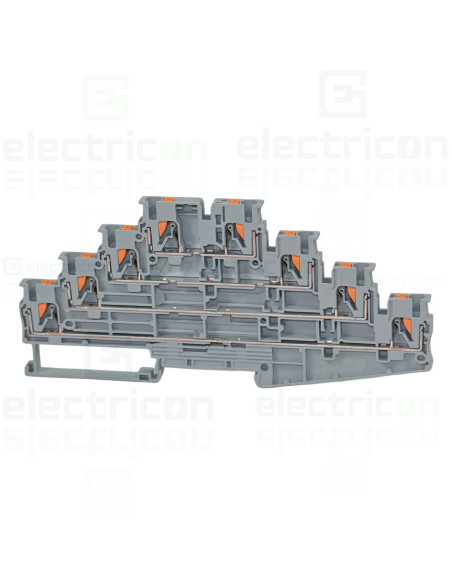 Clemă de derivație 4 mm² Clema șir, de trecere cu 4 etaje,8 conexiuni, 0,14-4 mm²,gri, PT 2,5-4L, Phoenix Contact, 1334599 – mon