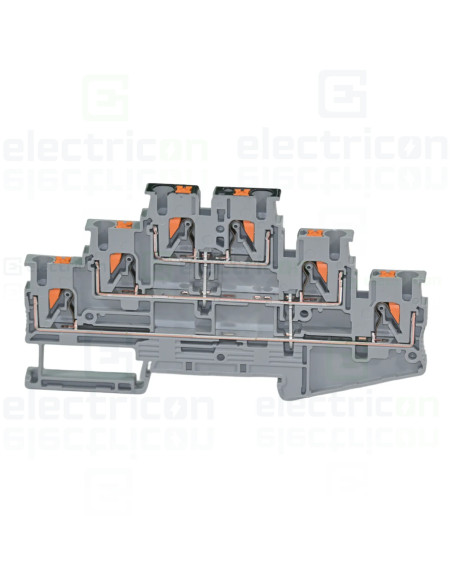 Clemă de derivație 4 mm² Clema șir, cu 3 etaje, 6 conexiuni, 0,14-4 mm²,gri, PT 2,5-3PV, Phoenix Contact, 3210512 – montaj rapid