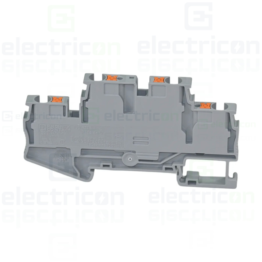 Clemă de derivație 4 mm² Clema șir, cu 2 etaje, 4 conexiuni, 0,2 - 4 mm²,gri, PTTB 4, gri, Phoenix Contact, 3211786 – montaj rap