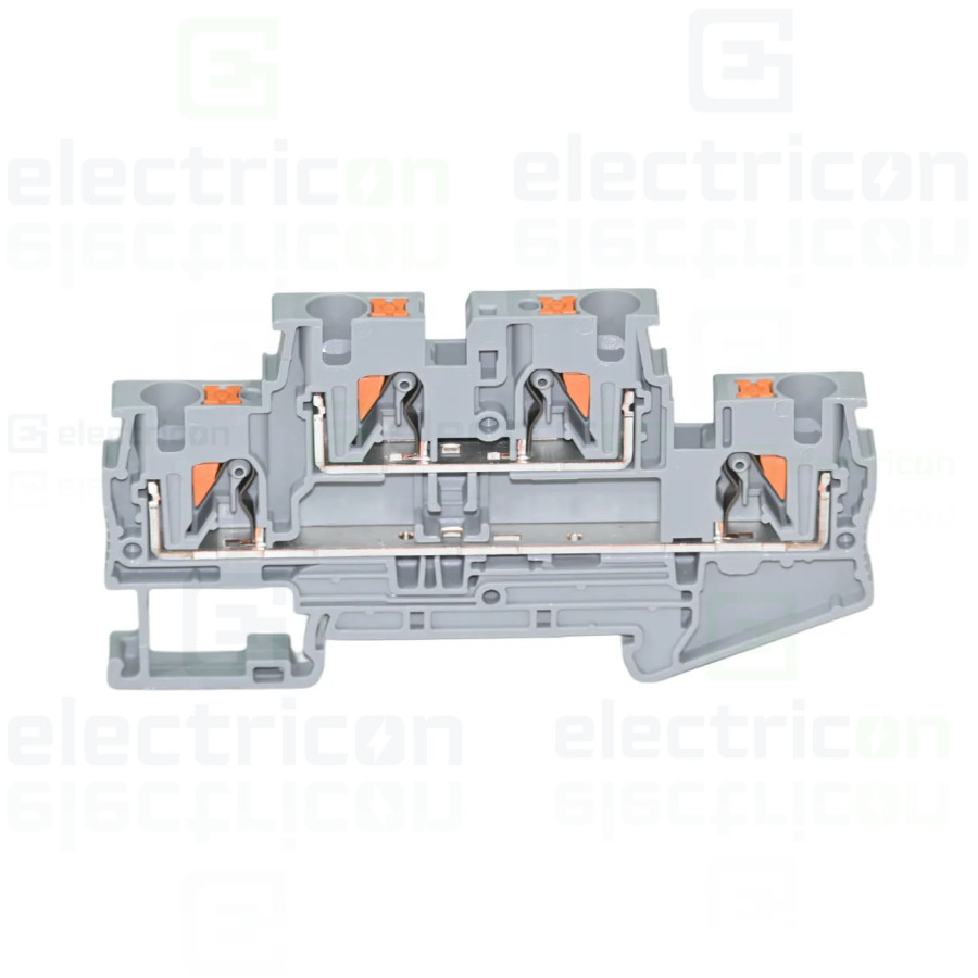 Clemă de derivație 4 mm² Clema șir, cu 2 etaje, 4 conexiuni, 0,2 - 4 mm²,gri, PTTB 4, gri, Phoenix Contact, 3211786 – montaj rap
