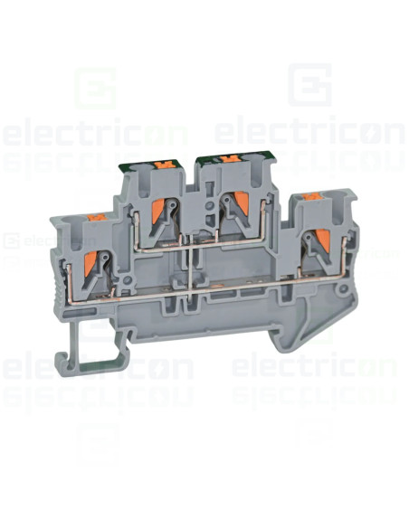 Clemă de derivație 4 mm² Clema șir, cu 2 etaje, 4 conexiuni, 0,14 - 4 mm²,gri, PTTB 2,5-PV, gri, Phoenix Contact, 3210583 – mont