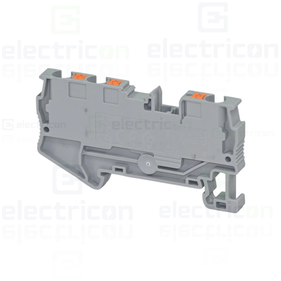 Clemă de derivație 4 mm² Clema șir, de trecere, 3 conexiuni, 4 mm²,gri, PT 4-TWIN, Phoenix Contact, 3211771 – montaj rapid și si