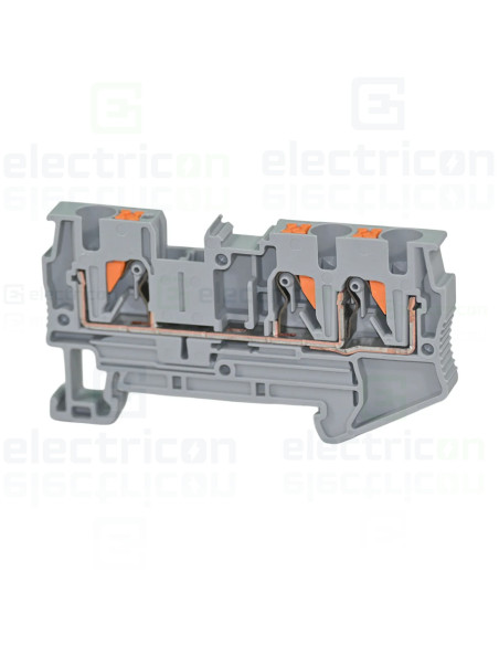 Clemă de derivație 4 mm² Clema șir, de trecere, 3 conexiuni, 4 mm²,gri, PT 4-TWIN, Phoenix Contact, 3211771 – montaj rapid și si