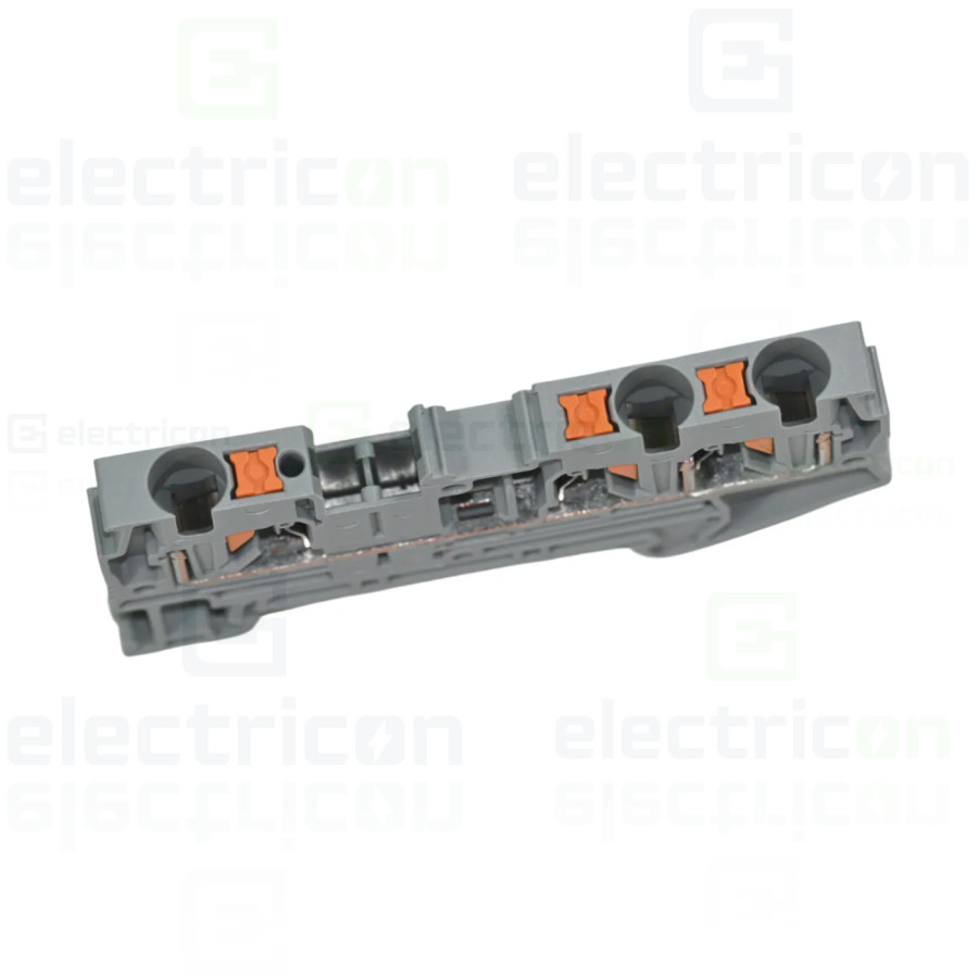 Clemă de derivație 4 mm² Clema șir, de trecere, 3 conexiuni, 4 mm²,gri, PT 4-TWIN, Phoenix Contact, 3211771 – montaj rapid și si