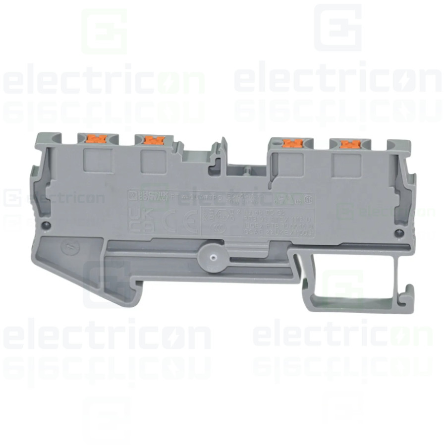 Clemă de derivație 4 mm² Clema șir, de trecere, 4 conexiuni, 4 mm²,gri, PT 4-QUATTRO, Phoenix Contact, 3211797 – montaj rapid și