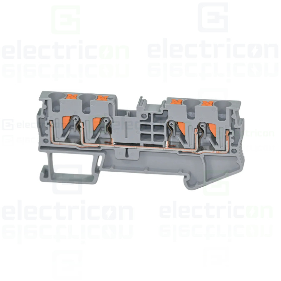 Clemă de derivație 4 mm² Clema șir, de trecere, 4 conexiuni, 4 mm²,gri, PT 4-QUATTRO, Phoenix Contact, 3211797 – montaj rapid și