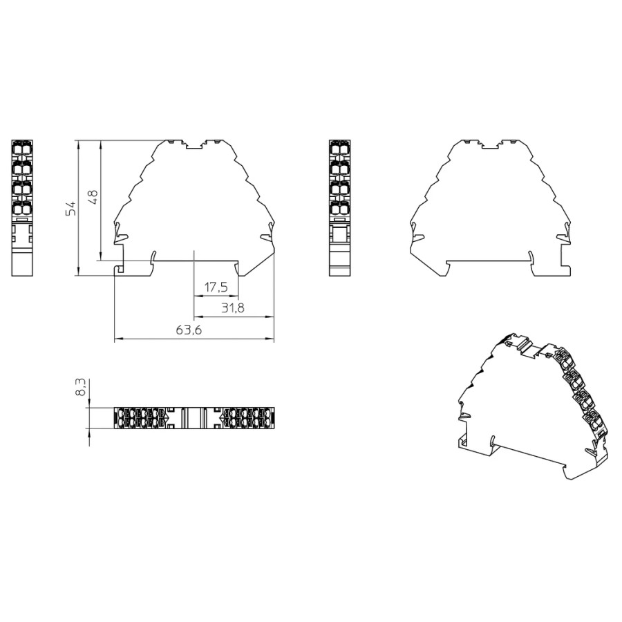 Clemă de derivație 5 mm² Clemă șir cu 4 etaje, 16 conexiuni, 0,14 - 2,5 mm², gri, PTRV 4-PV/BK, Phoenix Contact, 3270125 – monta