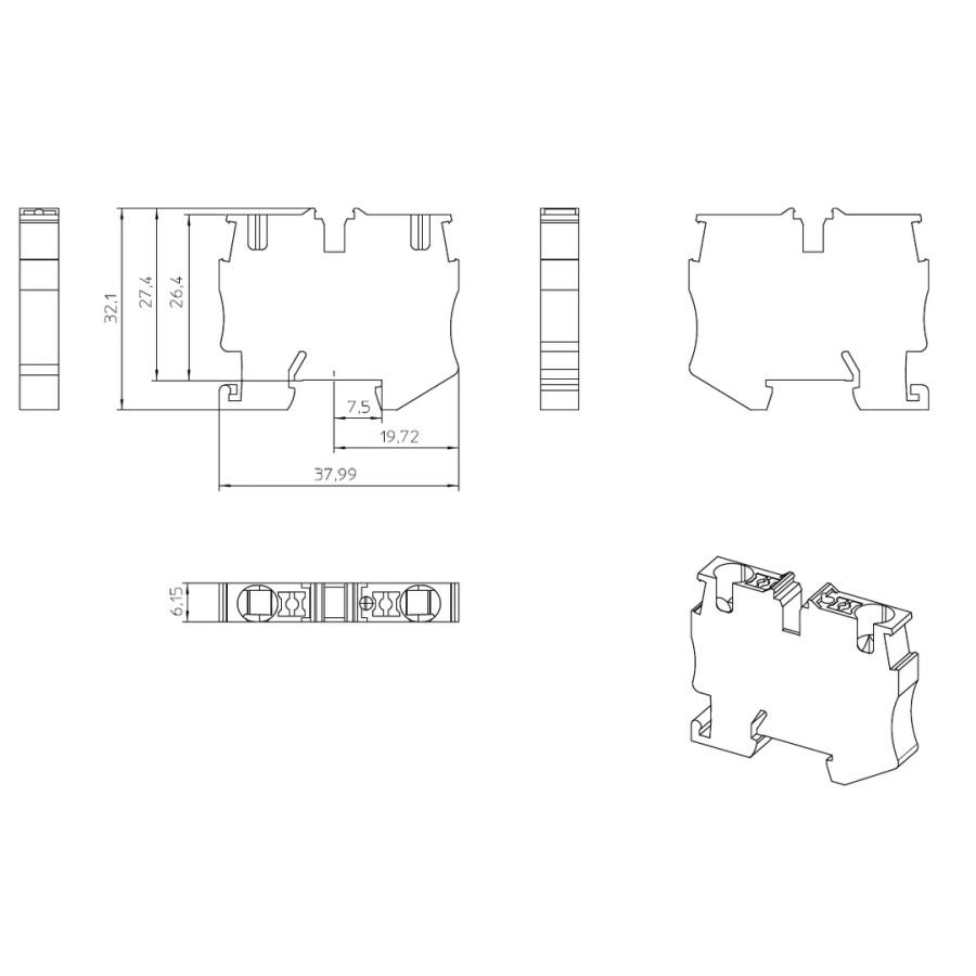 Clemă de derivație 4 mm² Clemă șir,de trecere,2 conexiuni, 4 mm². albastru, MPT 4 BU, Phoenix Contact, 3249001 – montaj rapid și