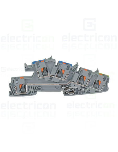 Clemă de derivație 6 mm² Clemă șir cu 3 etaje, 5 conexiuni, 0,2 - 6 mm², gri, PTI 4-PE/L/N, Phoenix Contact, 3214049 – montaj ra