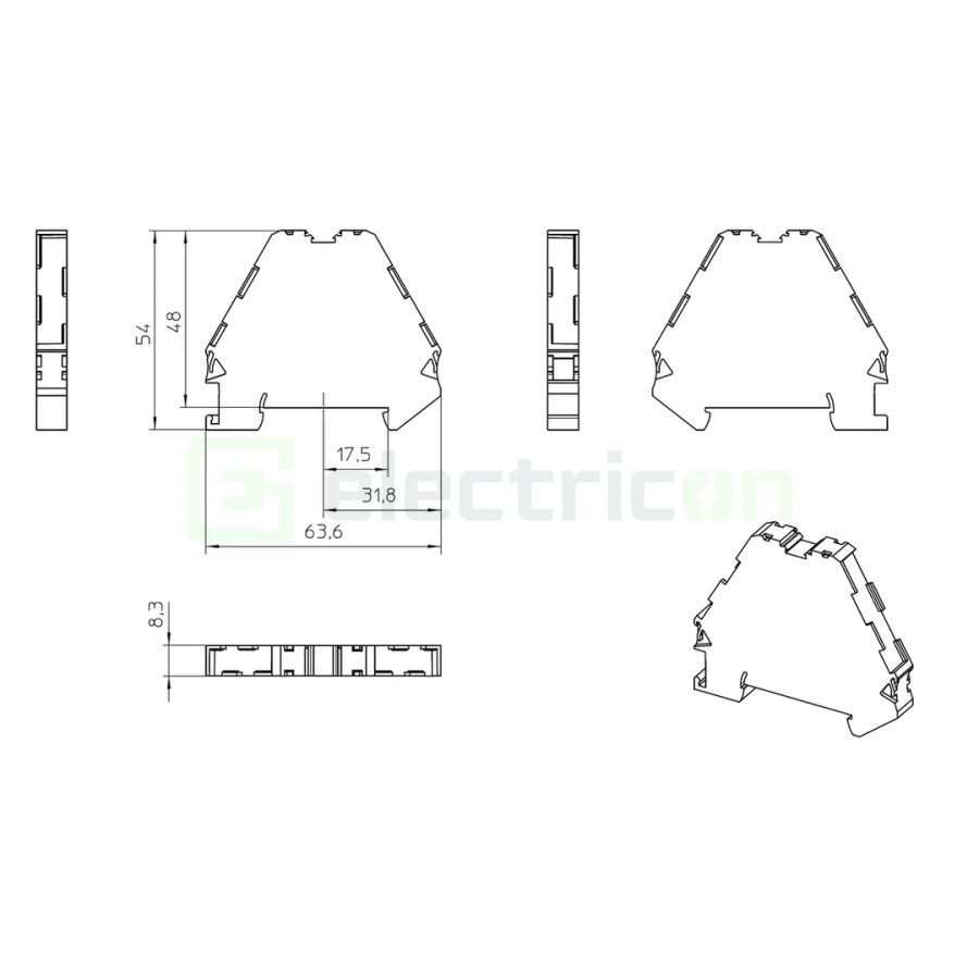 Clemă de derivație Distanțor pentru clemele șir, seria PTRVB, cu 4 etaje, gri, DP-PTRV 4, Phoenix Contact, 3270163 – montaj rapi