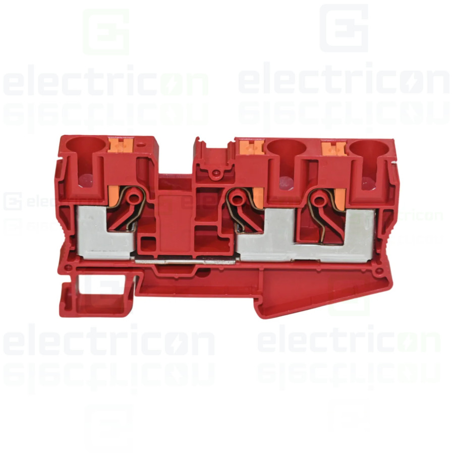 Clemă de derivație 10 mm² Clema șir, de trecere, 3 conexiuni, 10 mm²,roșu, PT 10 TWIN RD, Phoenix Contact, 1375409 – montaj rapi