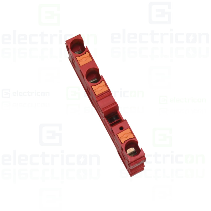 Clemă de derivație 10 mm² Clema șir, de trecere, 3 conexiuni, 10 mm²,roșu, PT 10 TWIN RD, Phoenix Contact, 1375409 – montaj rapi