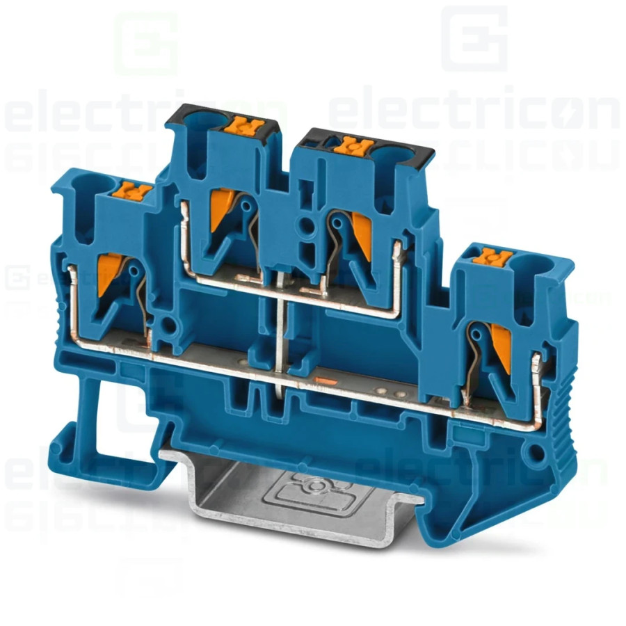 Clemă de derivație 5 mm² Clema șir, cu 2 etaje, 4 conexiuni, 2,5 mm²,albastru, PTTB 2,5-PV BU, Phoenix Contact, 3000715 – montaj