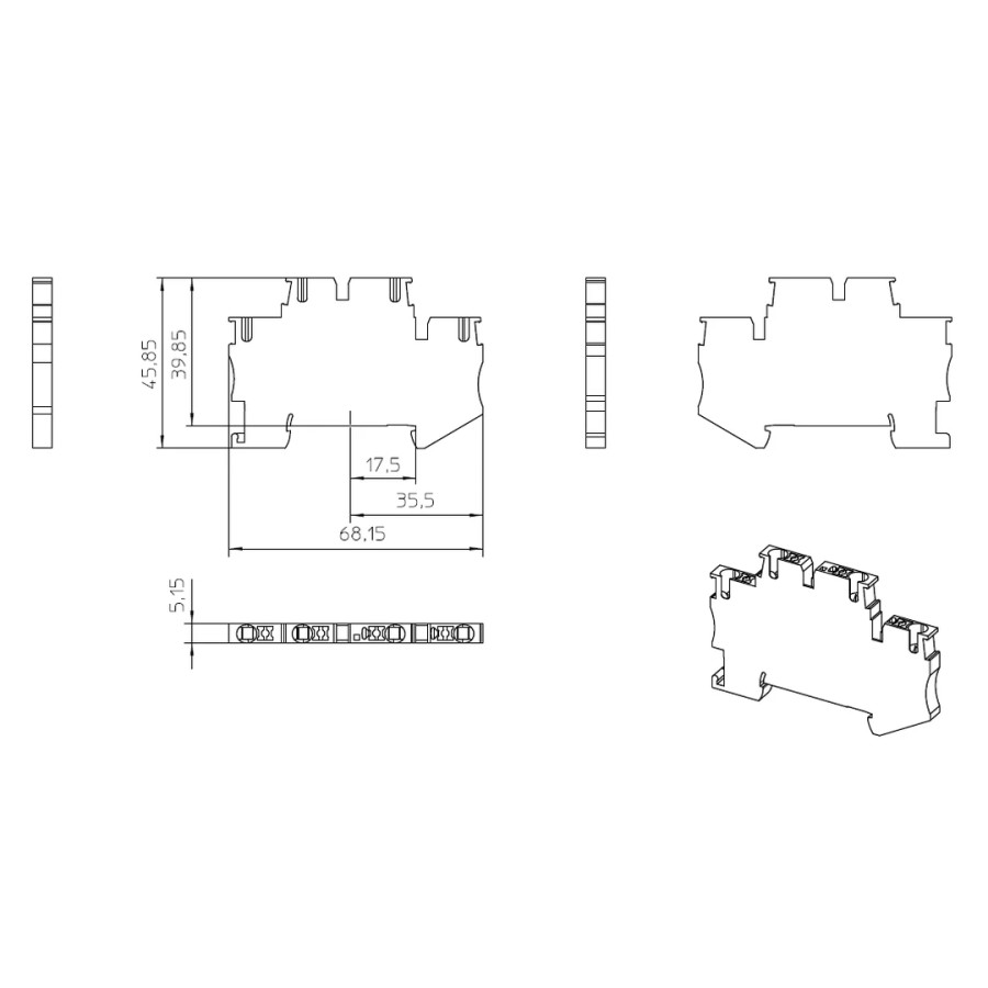 Clemă de derivație 5 mm² Clema șir, cu 2 etaje, 4 conexiuni, 2,5 mm²,albastru, PTTB 2,5-PV BU, Phoenix Contact, 3000715 – montaj