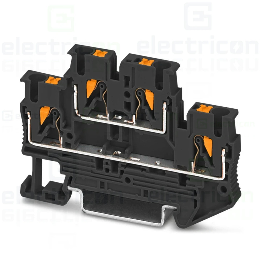 Clemă de derivație 5 mm² Clema șir, cu 2 etaje, 4 conexiuni, 2,5 mm²,negru, PTTB 2,5-BK, Phoenix Contact, 1467082 – montaj rapid