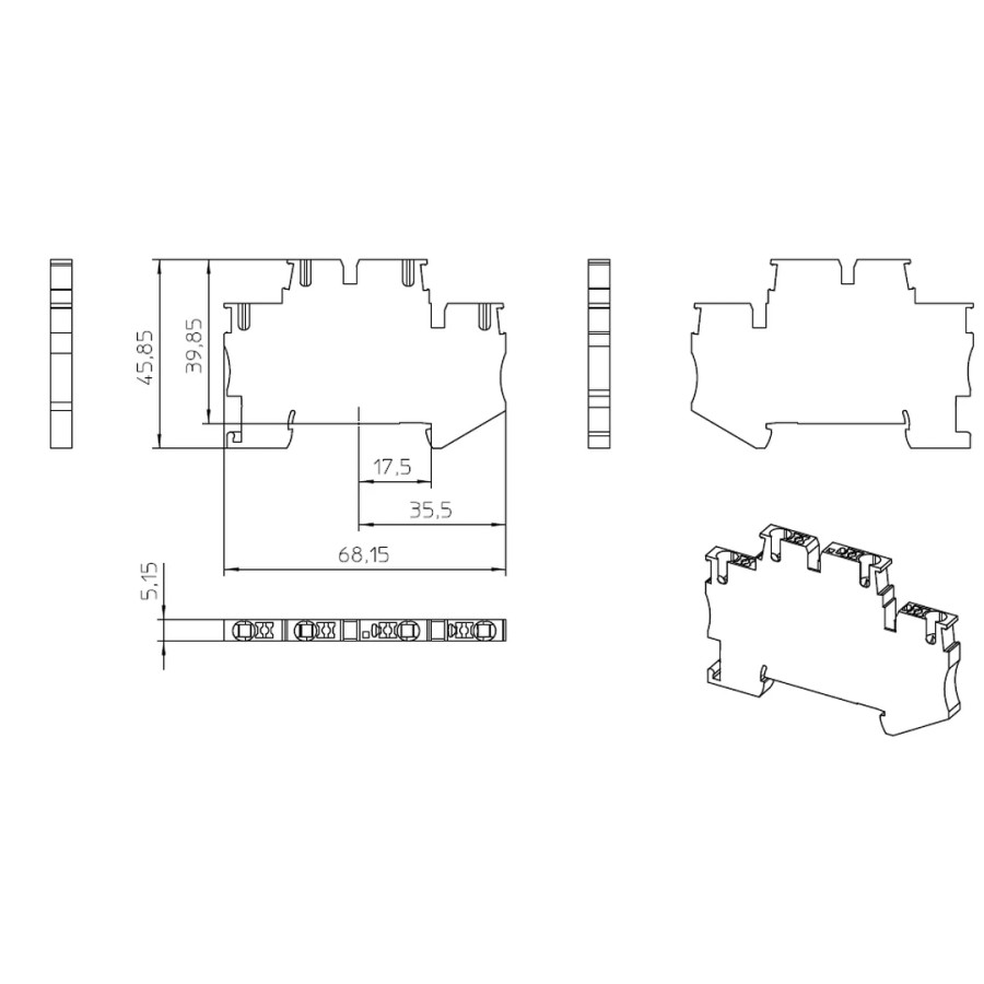 Clemă de derivație 5 mm² Clema șir, cu 2 etaje, 4 conexiuni, 2,5 mm²,negru, PTTB 2,5-BK, Phoenix Contact, 1467082 – montaj rapid