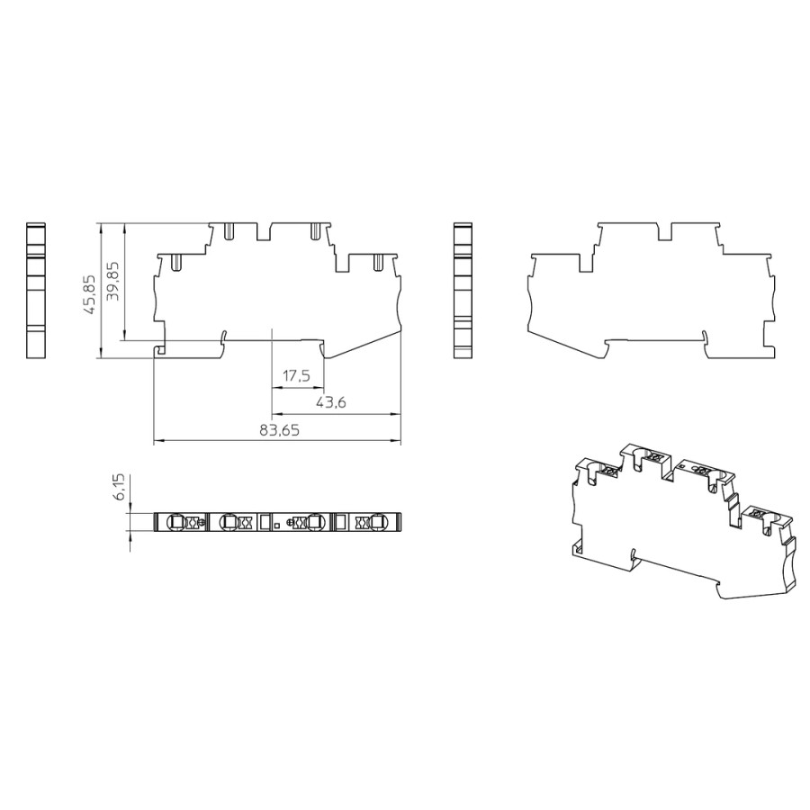 Clemă de derivație 4 mm² Clema șir, cu 2 etaje, 4 conexiuni, 4 mm²,albastru, PTTB 4-BU, Phoenix Contact, 3211827 – montaj rapid 
