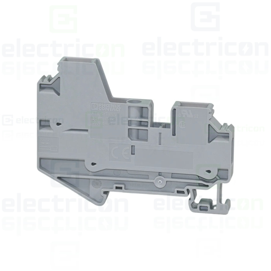 Clemă de derivație 6 mm² Clema șir, 3 conexiuni, 6 mm²,gri, XTV 6-TWIN, Phoenix Contact, 1329499 – montaj rapid și sigur în apli