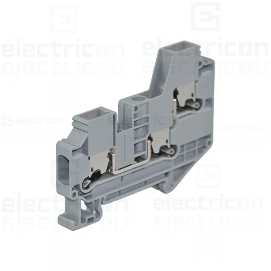 Clemă de derivație 6 mm² Clema șir, 3 conexiuni, 6 mm²,gri, XTV 6-TWIN, Phoenix Contact, 1329499 – montaj rapid și sigur în apli