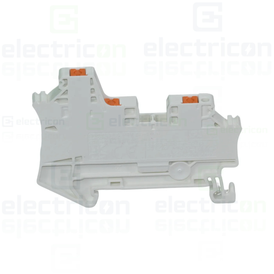 Clemă de derivație 5 mm² Clemă șir de trecere, 3 conexiuni, 2.5 mm², alb, PTV 2.5 TWIN WH, Phoenix Contact, 1451437 – montaj rap
