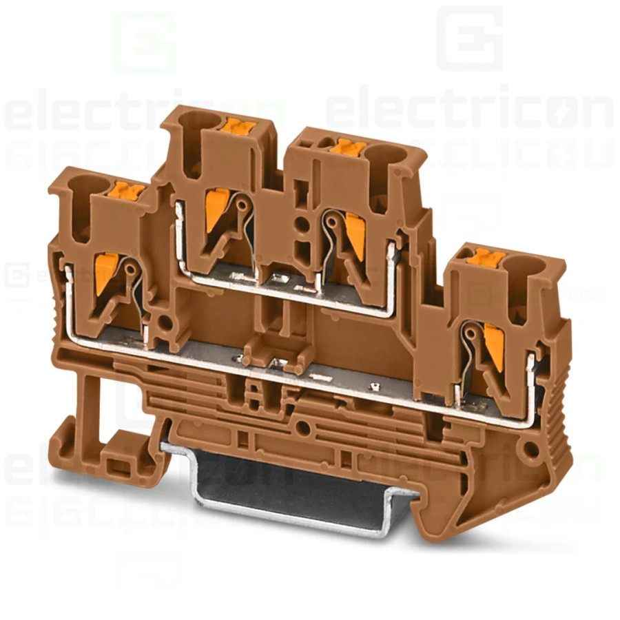 Clemă de derivație 5 mm² Clema șir, cu 2 etaje, 4 conexiuni, 2,5 mm²,maro, PTTB 2,5 BN, Phoenix Contact, 1459420 – montaj rapid 