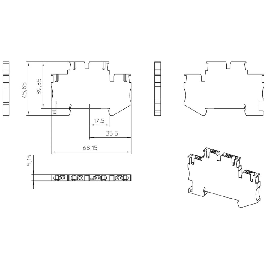 Clemă de derivație 5 mm² Clema șir, cu 2 etaje, 4 conexiuni, 2,5 mm²,maro, PTTB 2,5 BN, Phoenix Contact, 1459420 – montaj rapid 