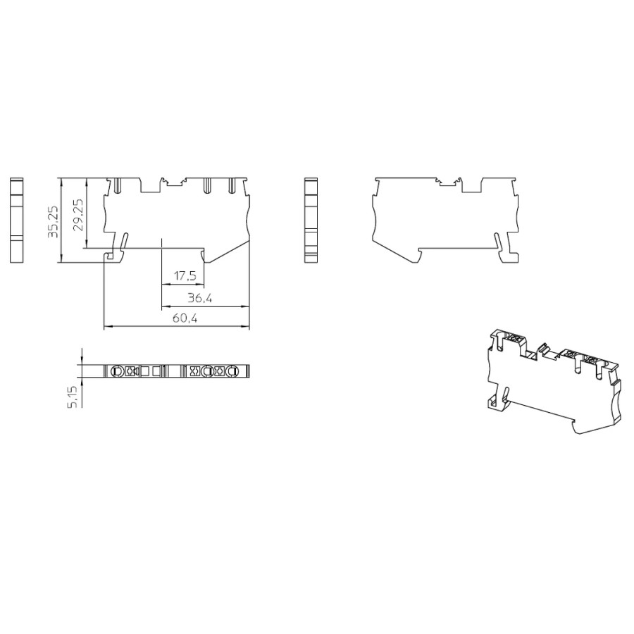 Clemă de derivație 4 mm² Clema șir, de trecere, 3 conexiuni, 0,14-4 mm²,gri, PT 2,5-TWIN BK, Phoenix Contact, 3211252 – montaj r