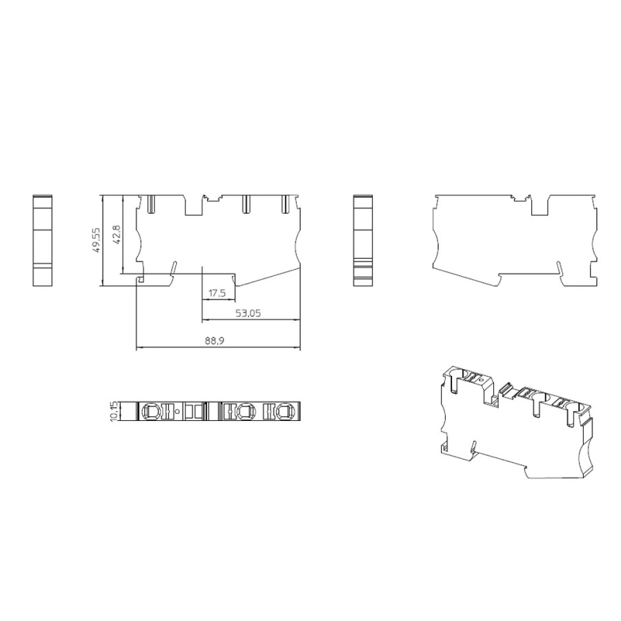 Clemă de derivație 10 mm² Clema șir, de trecere, 3 conexiuni, 10 mm²,negru, PT 10 TWIN BK, Phoenix Contact, 1375410 – montaj rap