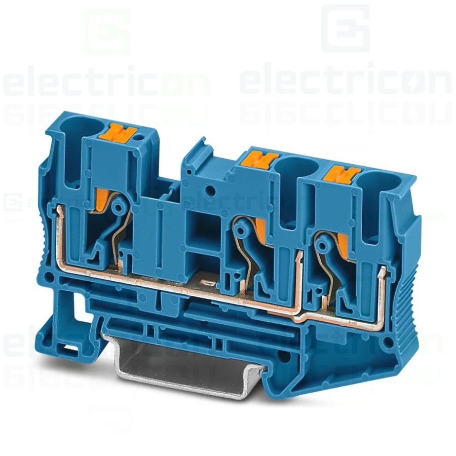 Clemă de derivație 6 mm² Clemă șir de trecere, 3 conexiuni, 6 mm², albastru, PT 6 TWIN BU, Phoenix Contact, 3211485 – montaj rap