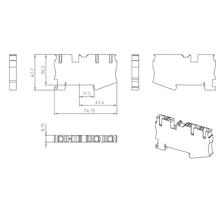 Clemă de derivație 6 mm² Clemă șir de trecere, 3 conexiuni, 6 mm², albastru, PT 6 TWIN BU, Phoenix Contact, 3211485 – montaj rap