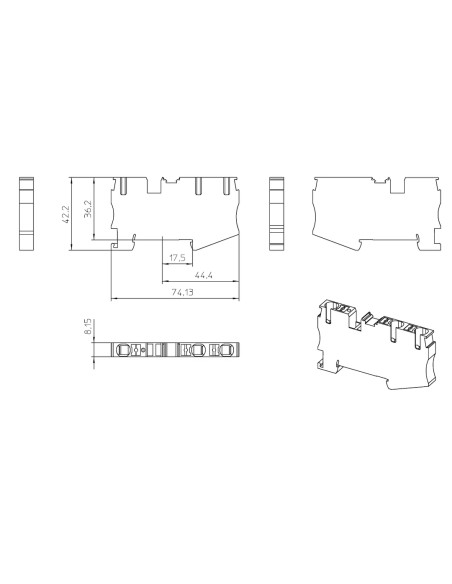 Clemă de derivație 6 mm² Clemă șir de trecere, 3 conexiuni, 6 mm², albastru, PT 6 TWIN BU, Phoenix Contact, 3211485 – montaj rap