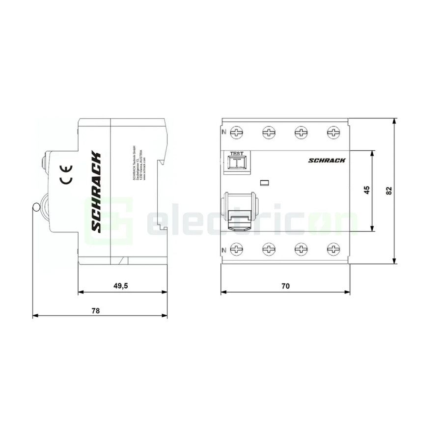 Intreruptor RCCB 63A 300mA Schrack 3P+N