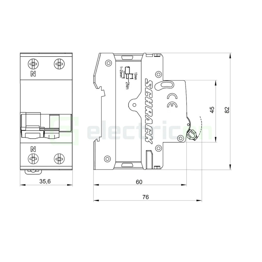 Disjunctor RCBO 25A 30mA Schrack 1P+N
