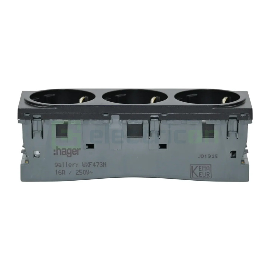 Priza shucko tripla pentru canal cablu, 45mm, 16A, negru, QuickConnect, Gallery, Hager, WXF473N