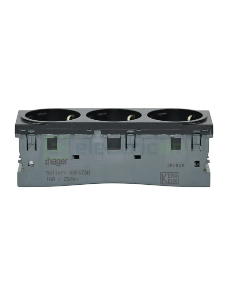 Priza shucko tripla pentru canal cablu, 45mm, 16A, negru, QuickConnect, Gallery, Hager, WXF473N