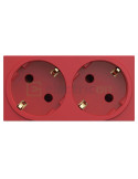 Priză - Schuko 2P+E - dublă canal cablu 45mm QuickConnect - încastrat - roșu - Hager Gallery - WXF472R