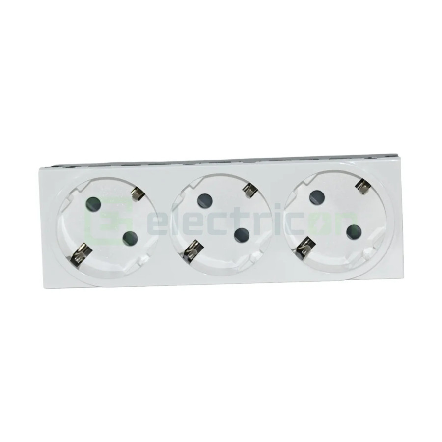 Priza tripla shucko pentru canal cablu, 45mm, 16A, alb, QuickConnect, Gallery, Hager, WXF473B